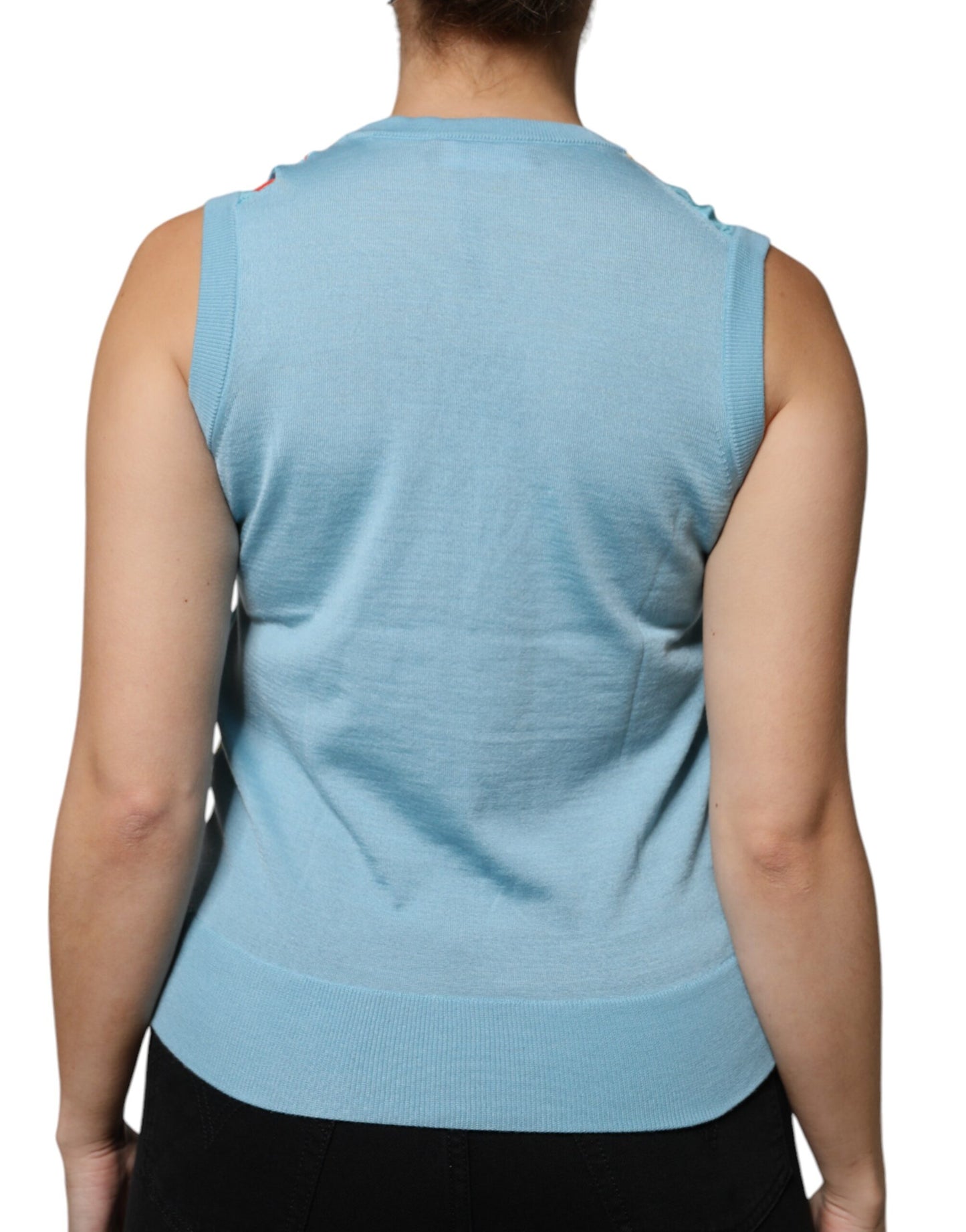 Dolce &amp; Gabbana – Ärmelloses Tanktop aus Kaschmir in Blau mit Zeichnung