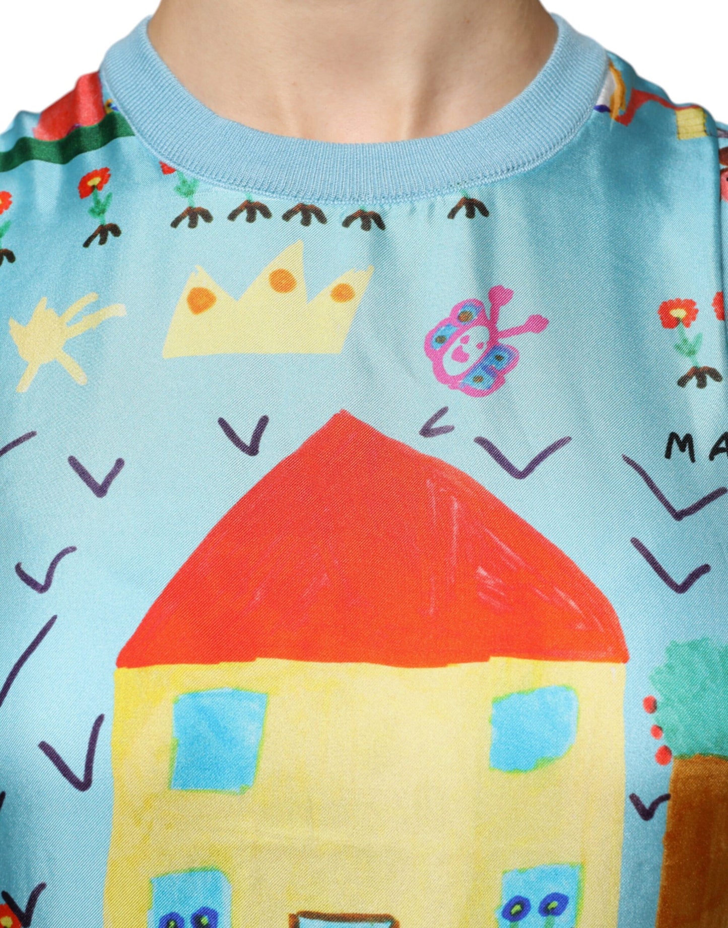 Dolce &amp; Gabbana – Ärmelloses Tanktop aus Kaschmir in Blau mit Zeichnung