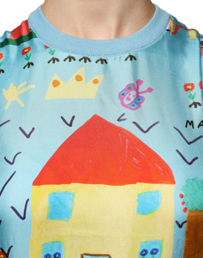 Dolce &amp; Gabbana – Ärmelloses Tanktop aus Kaschmir in Blau mit Zeichnung