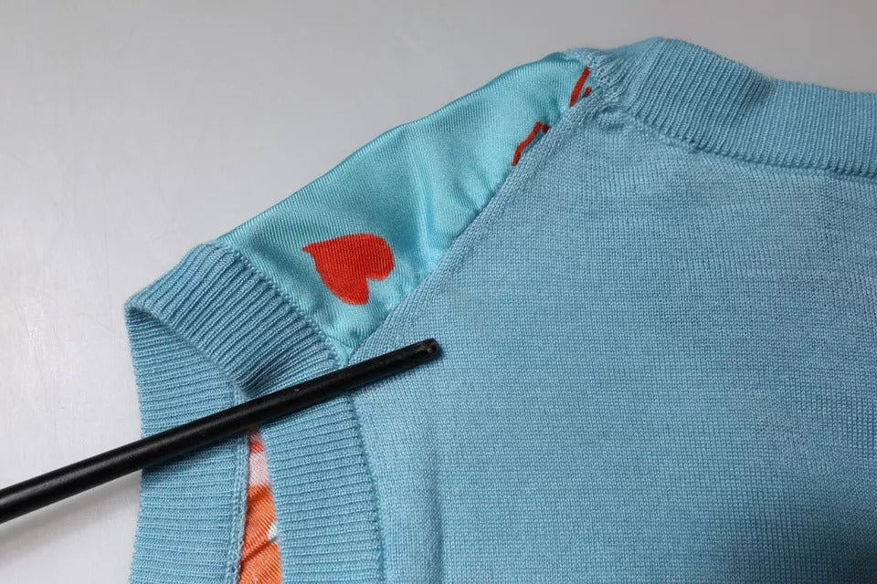 Dolce &amp; Gabbana – Ärmelloses Tanktop aus Kaschmir in Blau mit Zeichnung