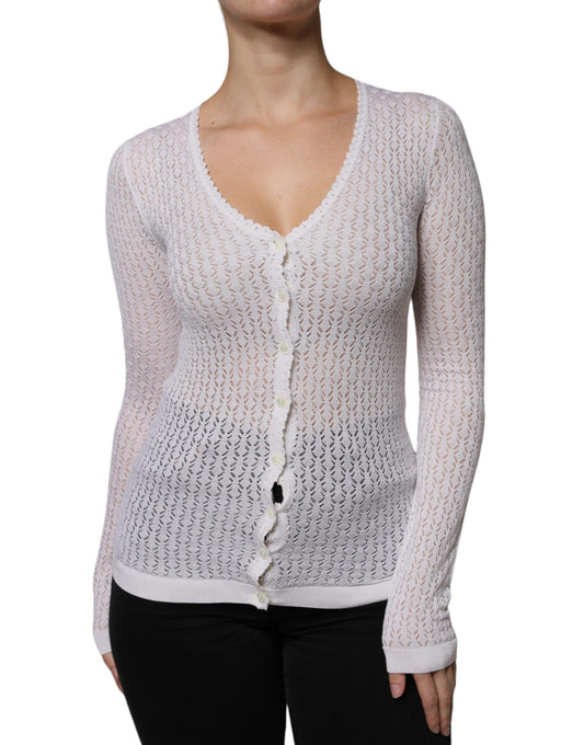 Dolce &amp; Gabbana – Weißer Cardigan aus Seide mit Knopfleiste