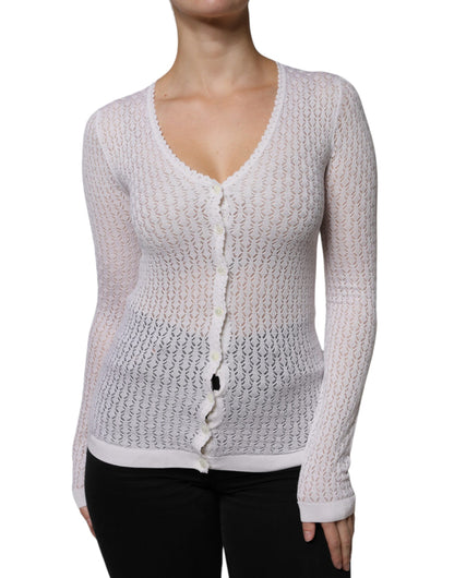 Dolce &amp; Gabbana – Weißer Cardigan aus Seide mit Knopfleiste