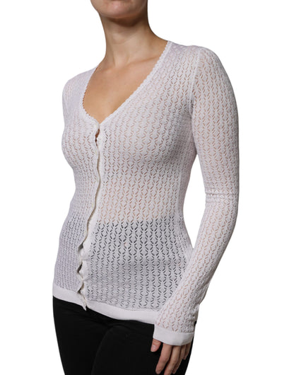 Dolce &amp; Gabbana – Weißer Cardigan aus Seide mit Knopfleiste