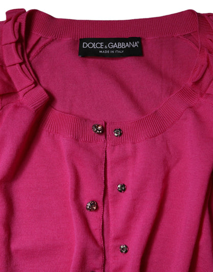 Dolce &amp; Gabbana – Rosa Strickjacke aus Wolle mit Knopfleiste