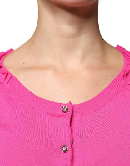 Dolce &amp; Gabbana – Rosa Strickjacke aus Wolle mit Knopfleiste