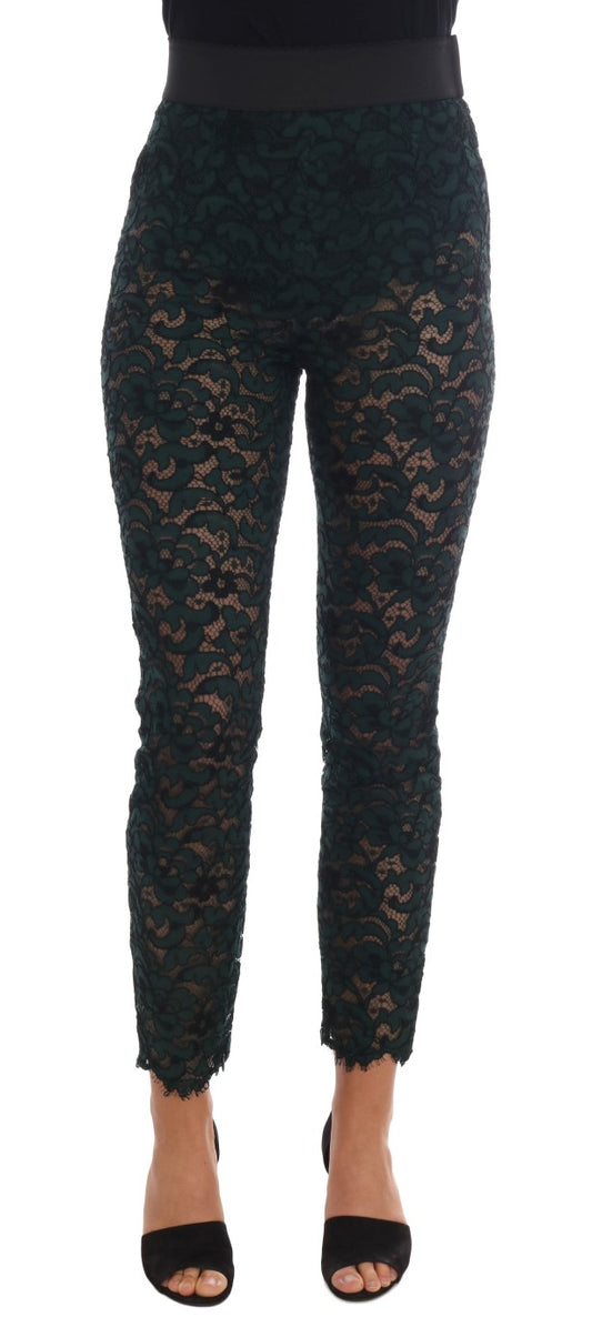 Dolce &amp; Gabbana Grüne Leggings mit Blumenspitze