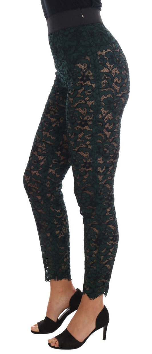 Dolce &amp; Gabbana Grüne Leggings mit Blumenspitze