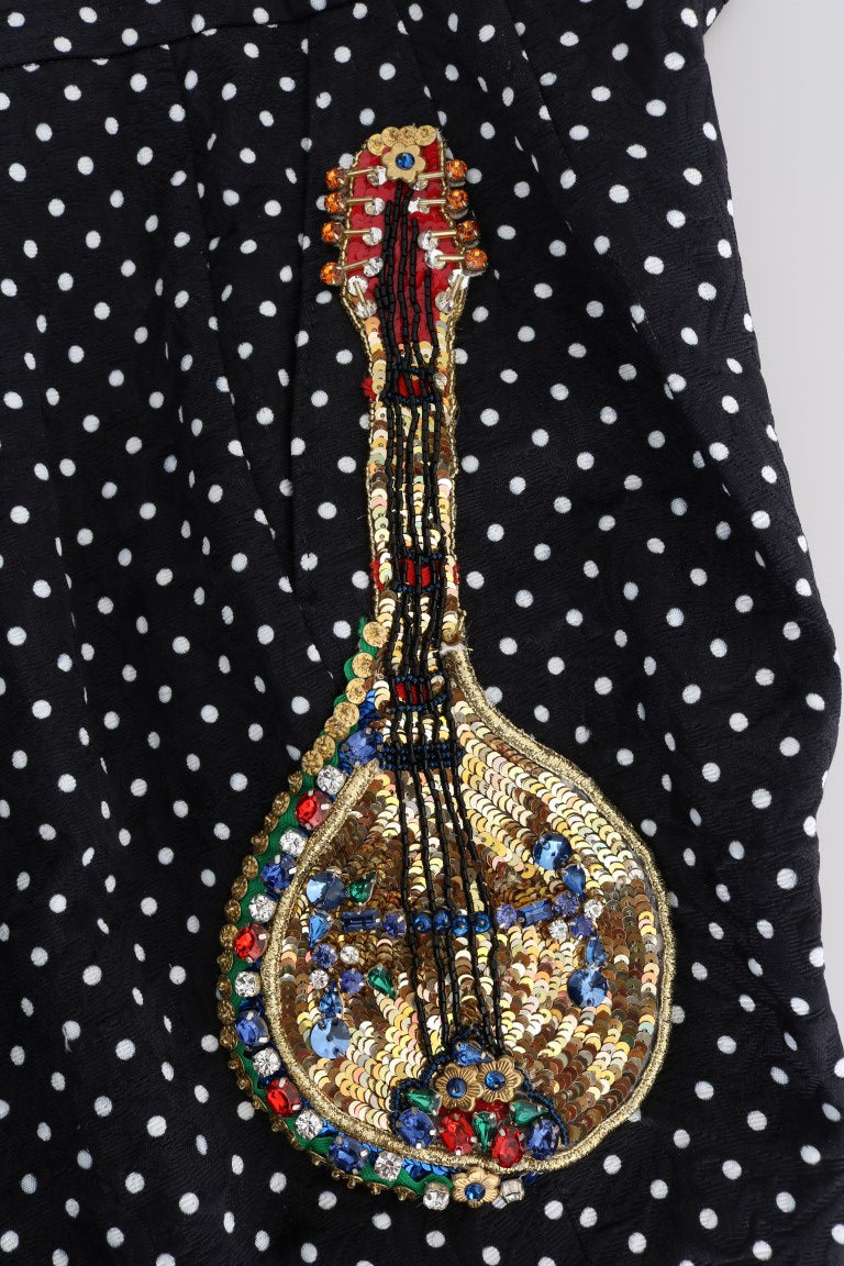 Dolce &amp; Gabbana – Schwarze Hose mit gepunktetem Sicily-Kristallmuster