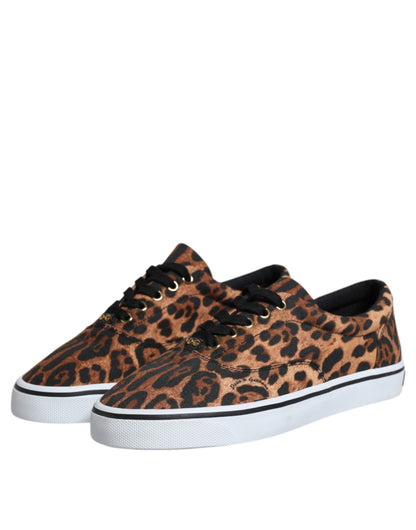 Dolce &amp; Gabbana Braune Sneakers aus Baumwolle mit Leoparden-Logo-Print