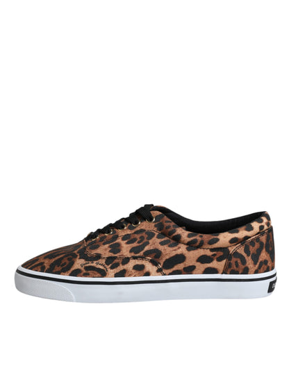 Dolce &amp; Gabbana Braune Sneakers aus Baumwolle mit Leoparden-Logo-Print