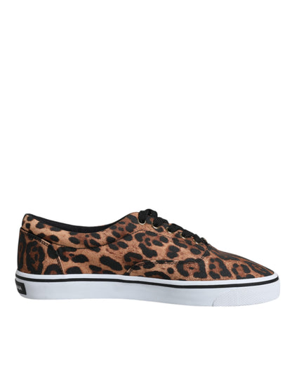 Dolce &amp; Gabbana Braune Sneakers aus Baumwolle mit Leoparden-Logo-Print