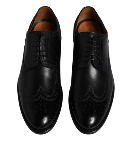 Dolce &amp; Gabbana – Formelle Derby-Schuhe aus schwarzem Leder mit Flügelkappe