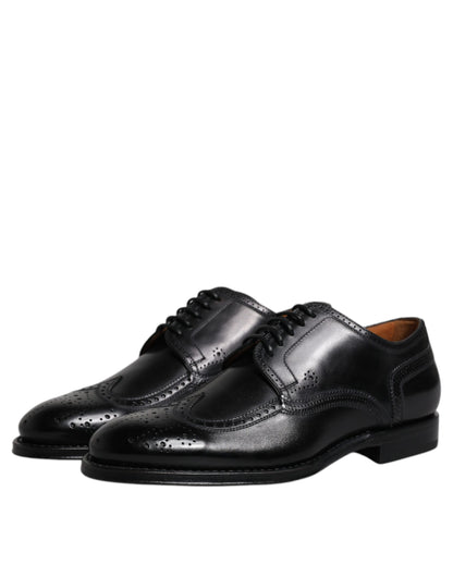 Dolce &amp; Gabbana – Formelle Derby-Schuhe aus schwarzem Leder mit Flügelkappe