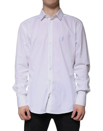 Dolce &amp; Gabbana Weißes Langarmhemd aus Baumwolle in Gold