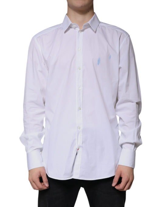 Dolce &amp; Gabbana Weißes Langarmhemd aus Baumwolle in Gold