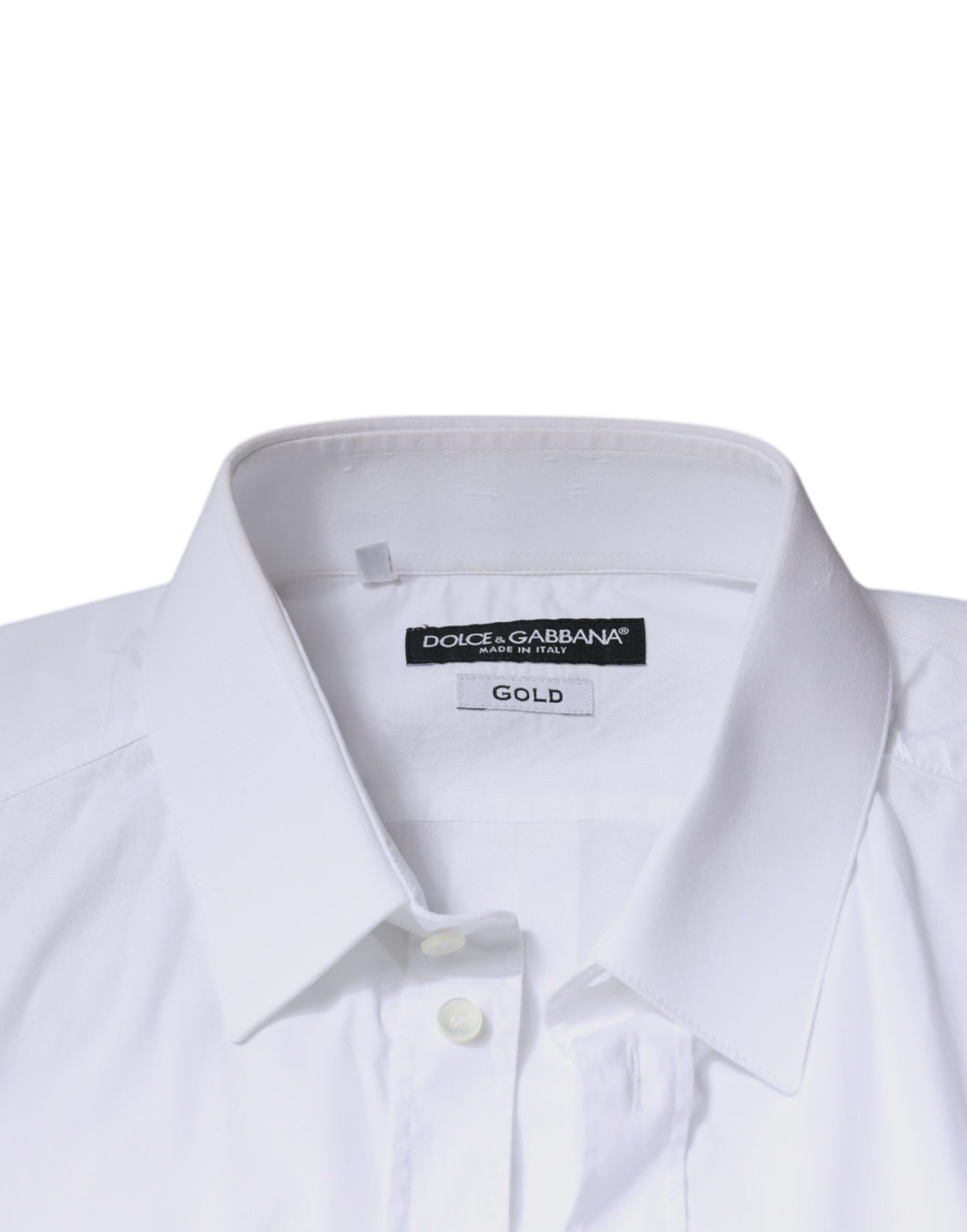 Dolce &amp; Gabbana Weißes Langarmhemd aus Baumwolle in Gold