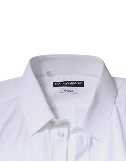Dolce &amp; Gabbana Weißes Langarmhemd aus Baumwolle in Gold