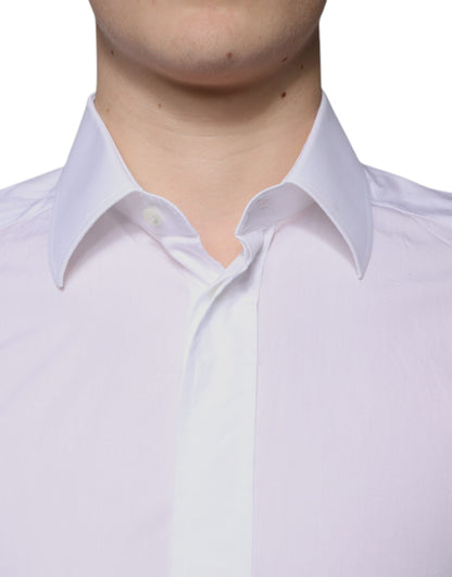 Dolce &amp; Gabbana Weißes Slim Fit Herrenhemd aus Baumwolle in Gold