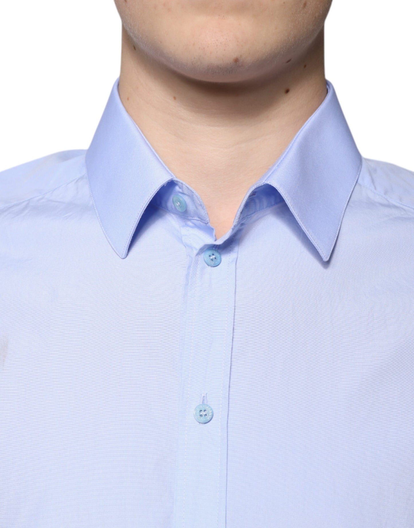 قميص رجالي رسمي من دولتشي آند غابانا، قطن أزرق فاتح، بقصّة Slim Fit، ذهبي