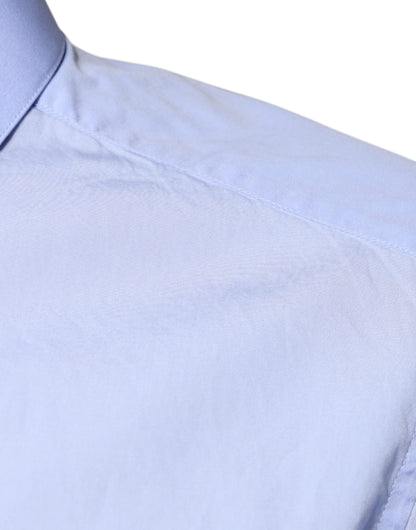 قميص رجالي رسمي من دولتشي آند غابانا، قطن أزرق فاتح، بقصّة Slim Fit، ذهبي