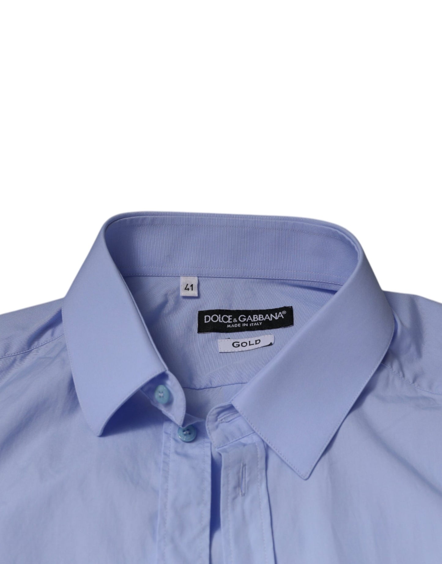 قميص رجالي رسمي من دولتشي آند غابانا، قطن أزرق فاتح، بقصّة Slim Fit، ذهبي