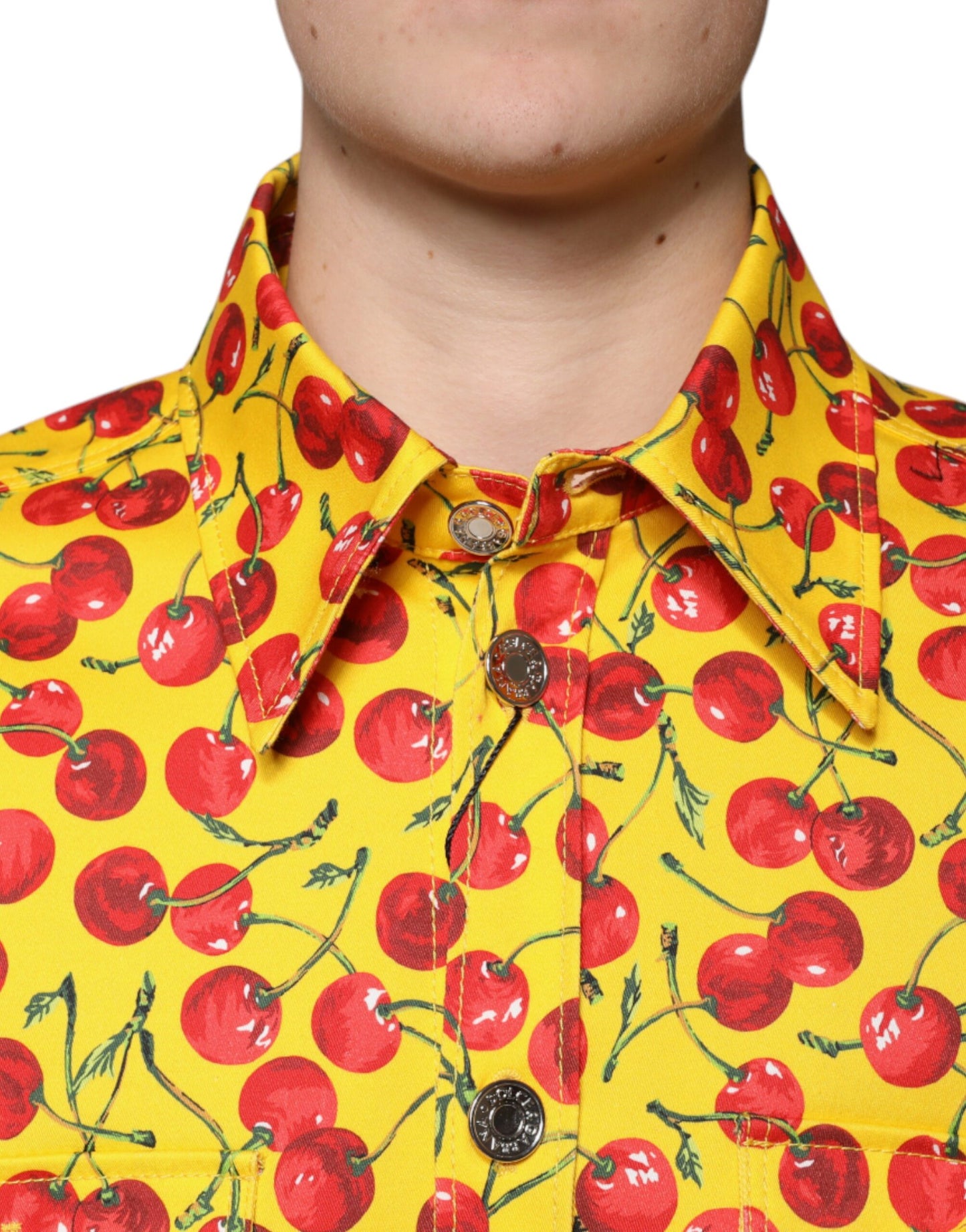 Dolce &amp; Gabbana Gelbes Kirsch-Button-Down-Hemd für Herren