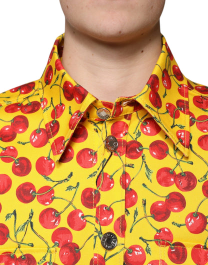 Dolce &amp; Gabbana Gelbes Kirsch-Button-Down-Hemd für Herren