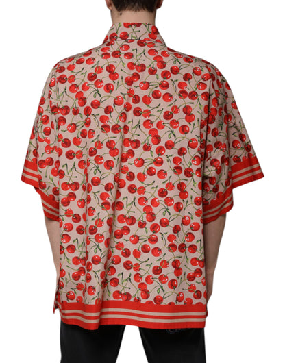 Dolce &amp; Gabbana Beige Cherry Button Down Herren Freizeithemd