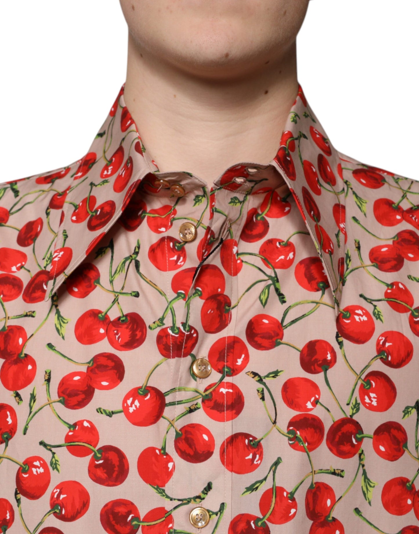 Dolce &amp; Gabbana Beige Cherry Button Down Herren Freizeithemd