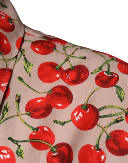 Dolce &amp; Gabbana Beige Cherry Button Down Herren Freizeithemd