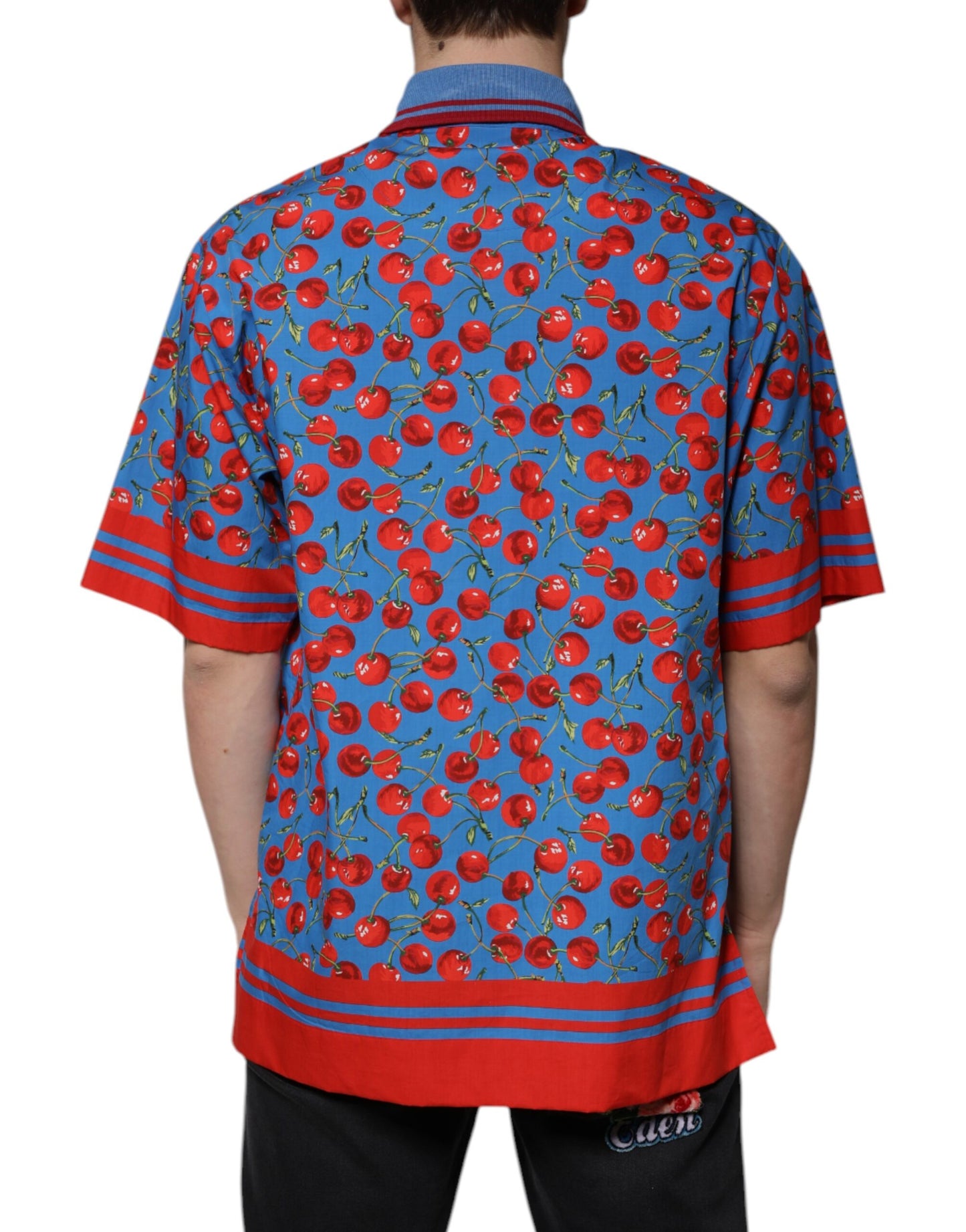 تيشيرت بولو رجالي من دولتشي آند غابانا، أزرق كرزي، قطني، بياقة دائرية