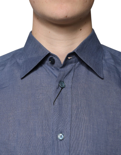 Dolce &amp; Gabbana, blaues, langärmliges Freizeithemd mit Knopfleiste und Logo