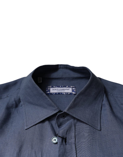 Dolce &amp; Gabbana, blaues, langärmliges Freizeithemd mit Knopfleiste und Logo