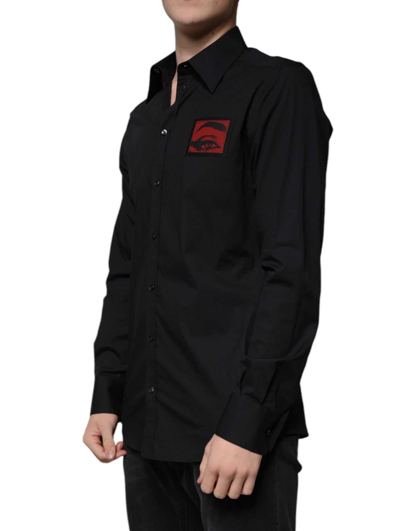 Dolce &amp; Gabbana Schwarzes, langärmliges GOLD-Hemd mit Augenklappe