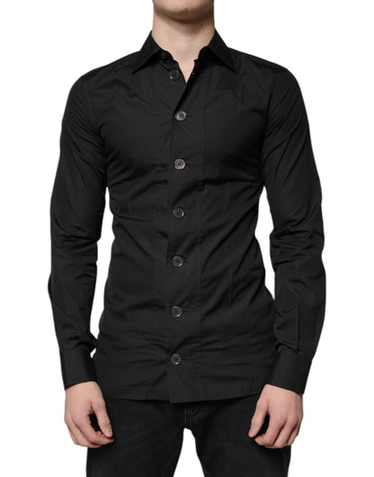 Dolce &amp; Gabbana – Schwarzes, formelles Langarmhemd aus Baumwolle