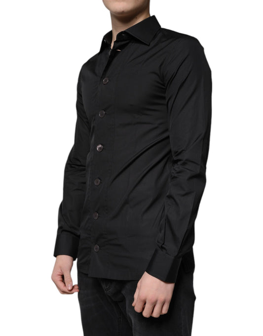 Dolce &amp; Gabbana – Schwarzes, formelles Langarmhemd aus Baumwolle