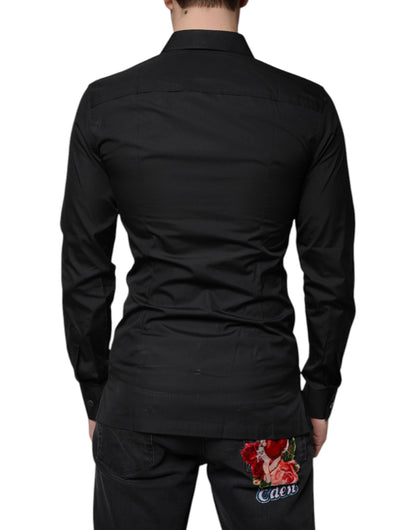 Dolce &amp; Gabbana – Schwarzes, formelles Langarmhemd aus Baumwolle