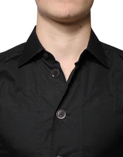 Dolce &amp; Gabbana – Schwarzes, formelles Langarmhemd aus Baumwolle