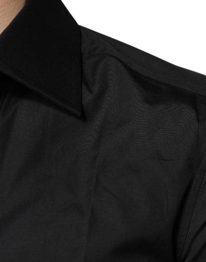 Dolce &amp; Gabbana – Schwarzes, formelles Langarmhemd aus Baumwolle