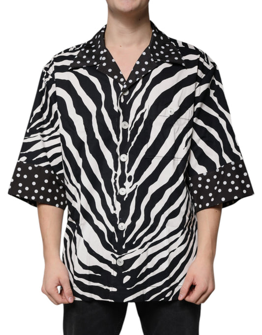 Dolce &amp; Gabbana – Oversize-Hemd mit Zebra-Knopfleiste in Schwarz und Weiß