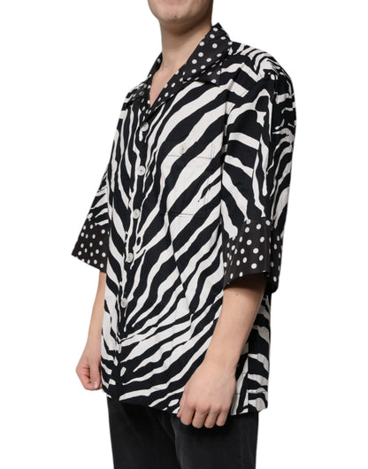 Dolce &amp; Gabbana – Oversize-Hemd mit Zebra-Knopfleiste in Schwarz und Weiß