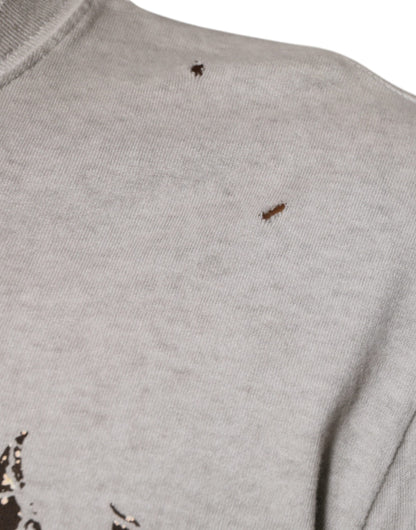 Dolce &amp; Gabbana Grau bedruckter Baumwollpullover mit Rundhalsausschnitt