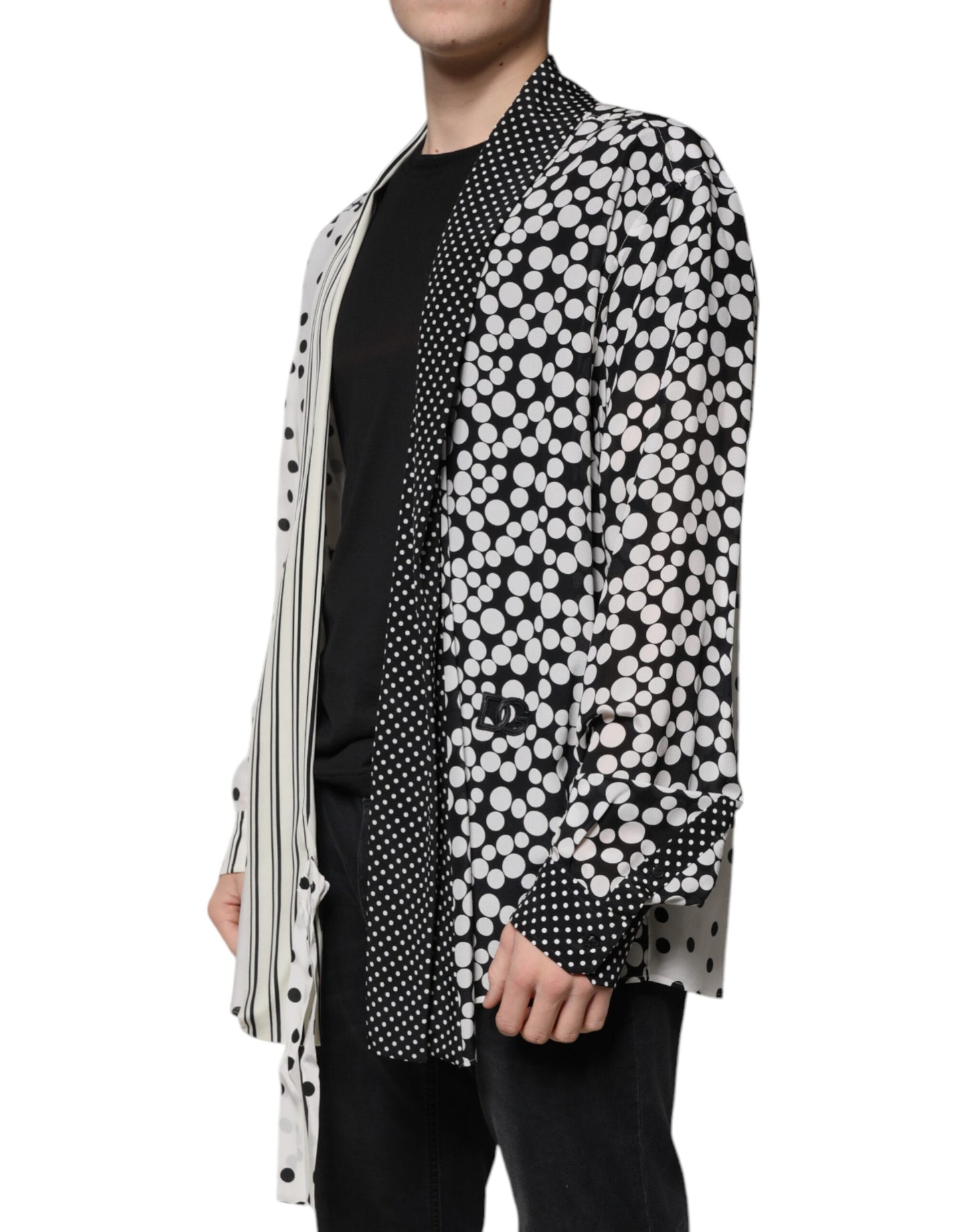 Dolce &amp; Gabbana Schwarz-Weiß Polka Dots Seide Herren Freizeithemd
