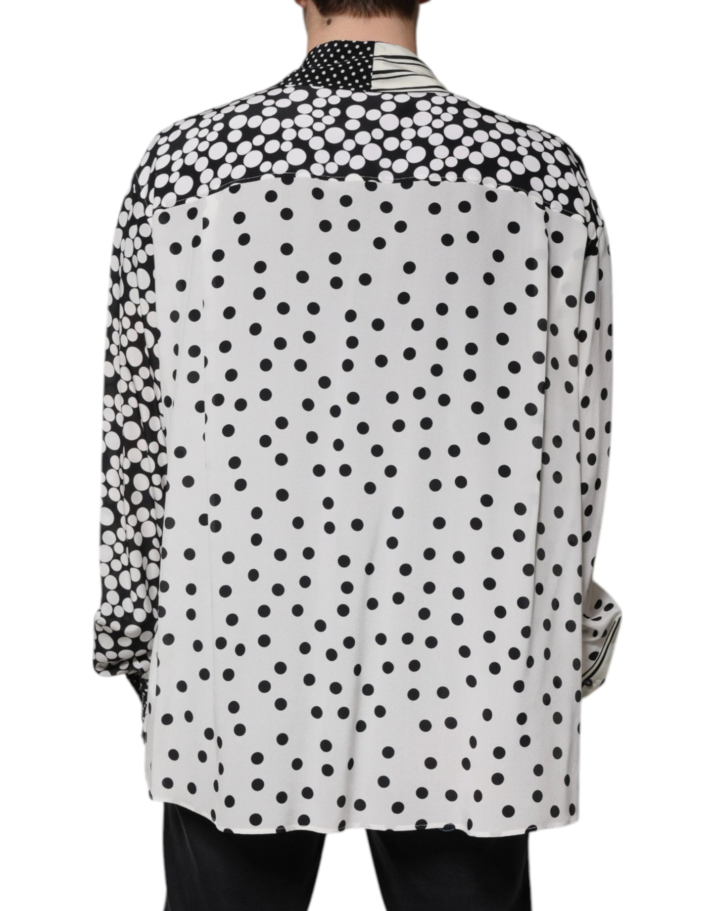 Dolce &amp; Gabbana Schwarz-Weiß Polka Dots Seide Herren Freizeithemd