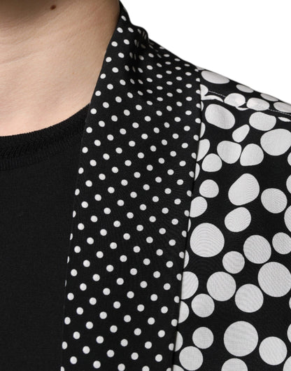 Dolce &amp; Gabbana Schwarz-Weiß Polka Dots Seide Herren Freizeithemd