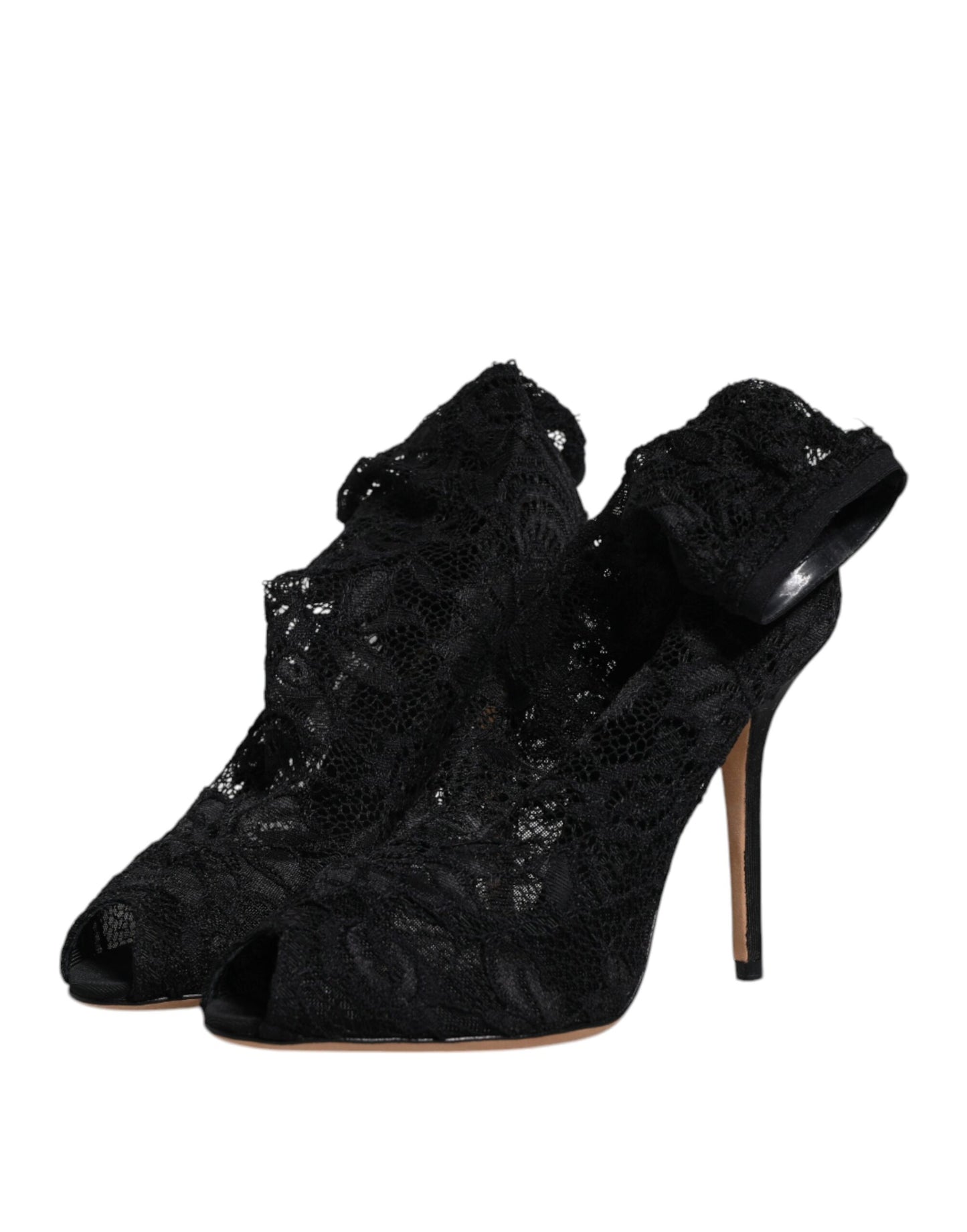 Dolce &amp; Gabbana – Schwarze, wadenhohe Stiefel mit Stretch-Absatz aus Spitze