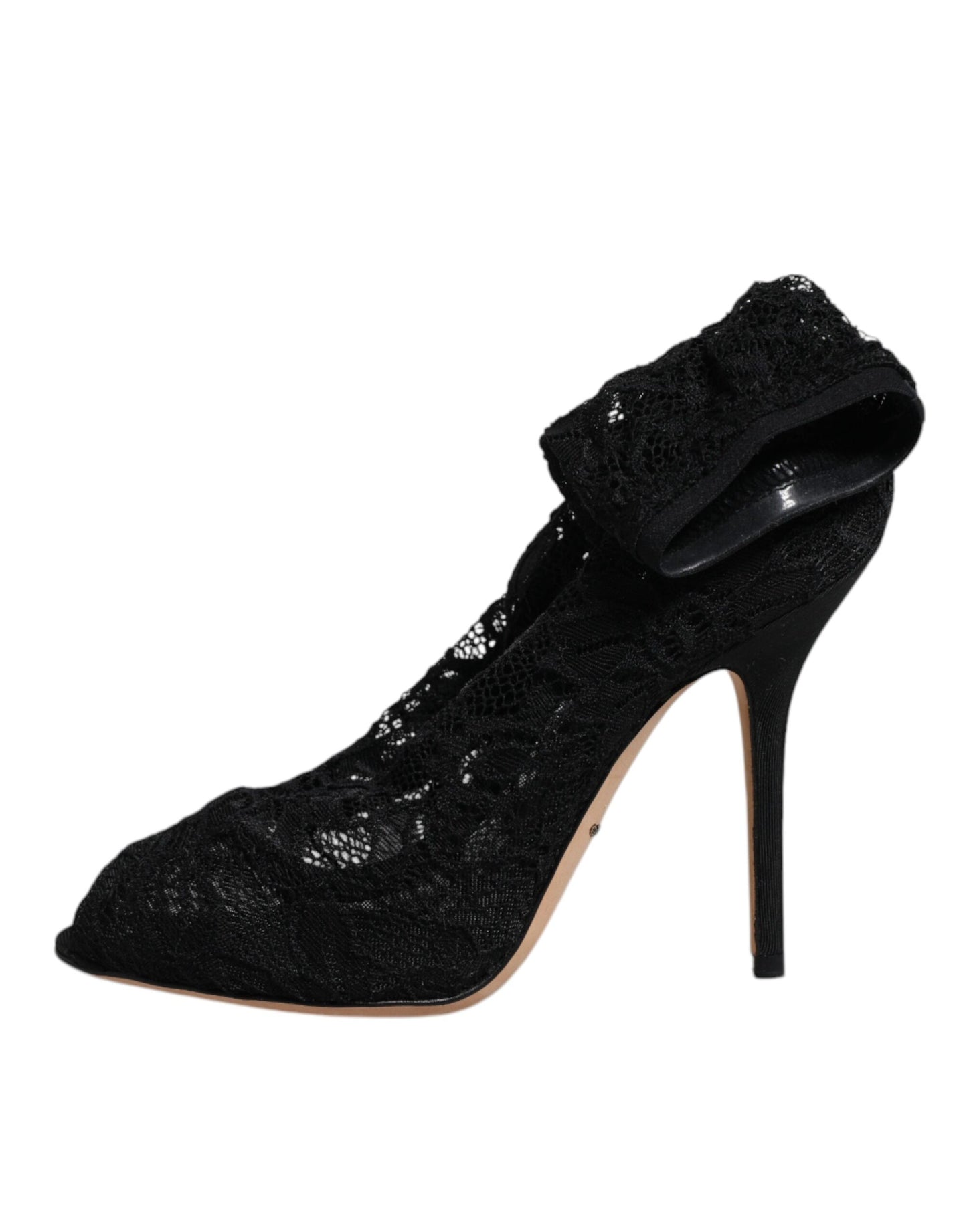 Dolce &amp; Gabbana – Schwarze, wadenhohe Stiefel mit Stretch-Absatz aus Spitze