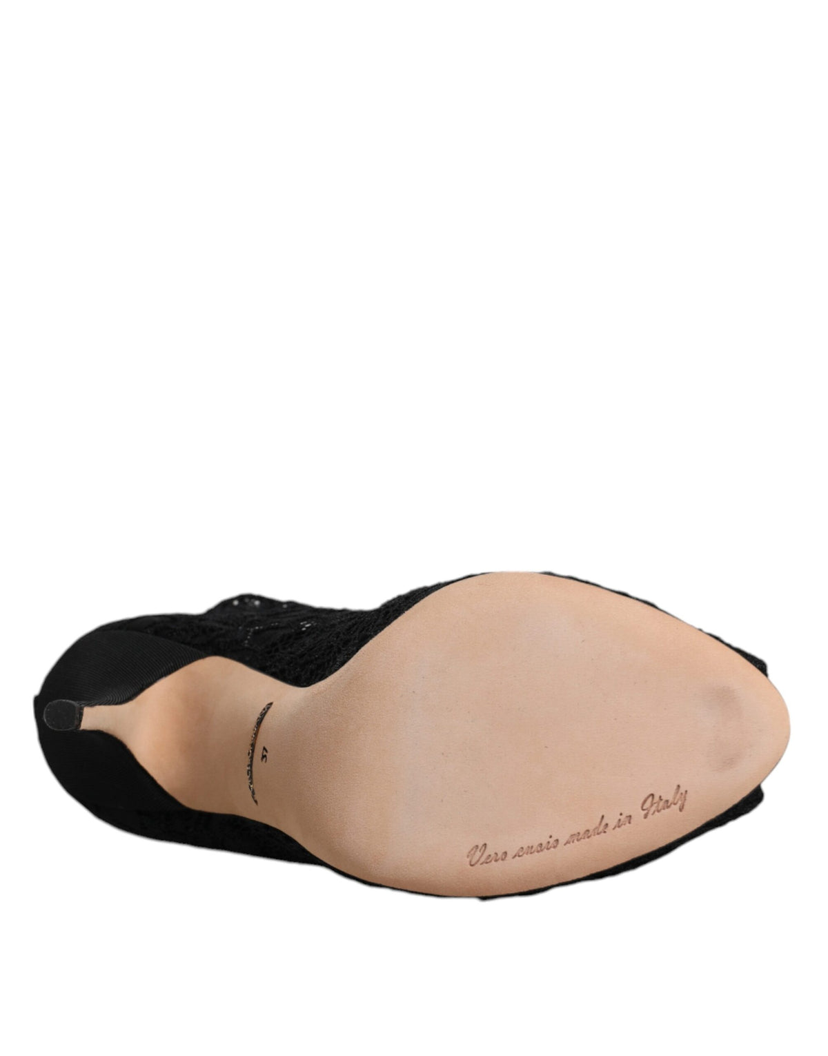 Dolce &amp; Gabbana – Schwarze, wadenhohe Stiefel mit Stretch-Absatz aus Spitze