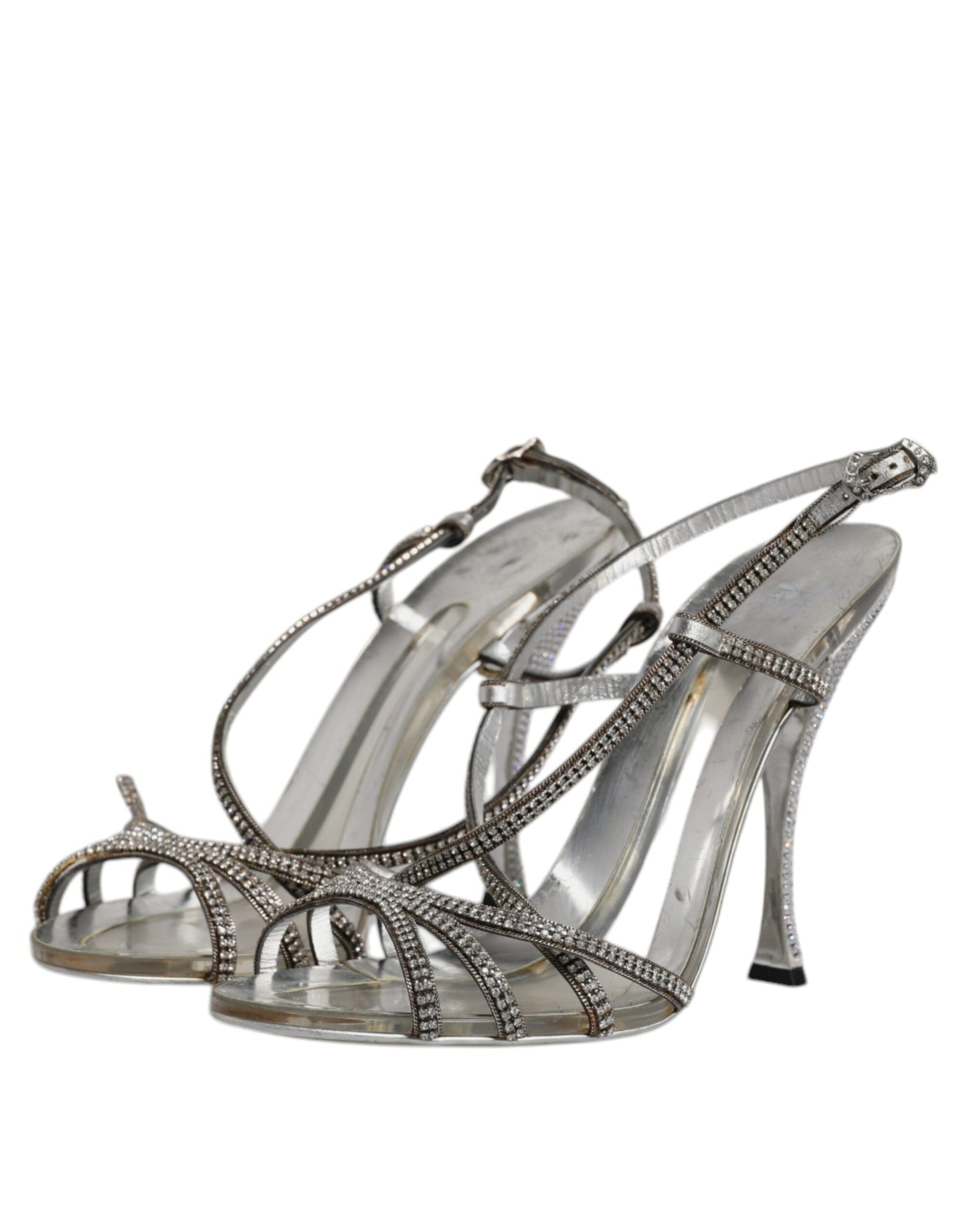 Dolce &amp; Gabbana Silber Kristall Slingback KEIRA Sandalen Schuhe
