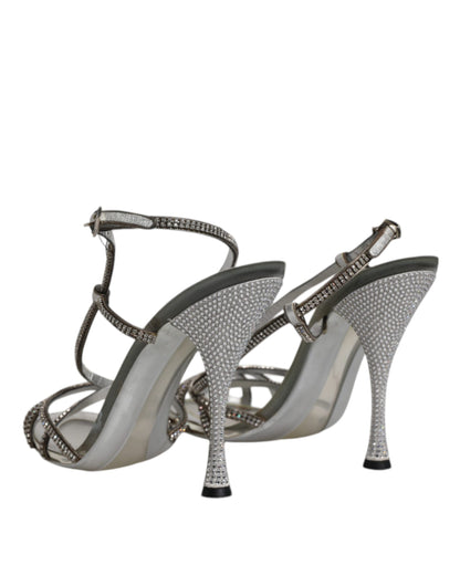 Dolce &amp; Gabbana Silber Kristall Slingback KEIRA Sandalen Schuhe
